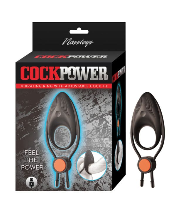 Cock Power Vibrating Ring w/Adjustable Cock Tie - Black
