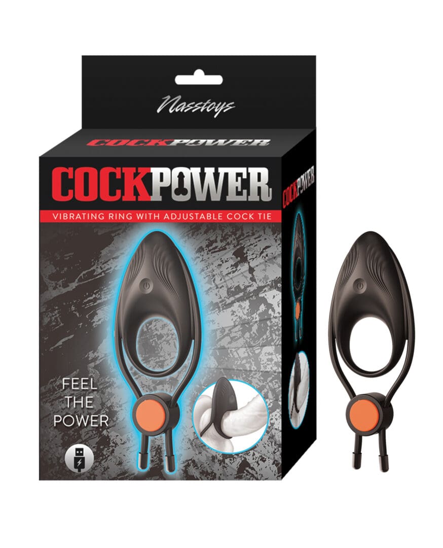 Cock Power Vibrating Ring w/Adjustable Cock Tie - Black