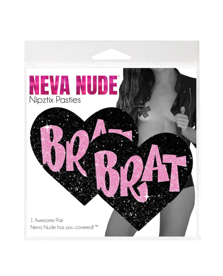 Neva Nude Brat Glitter Heart Pasties - Black/Pink O/S