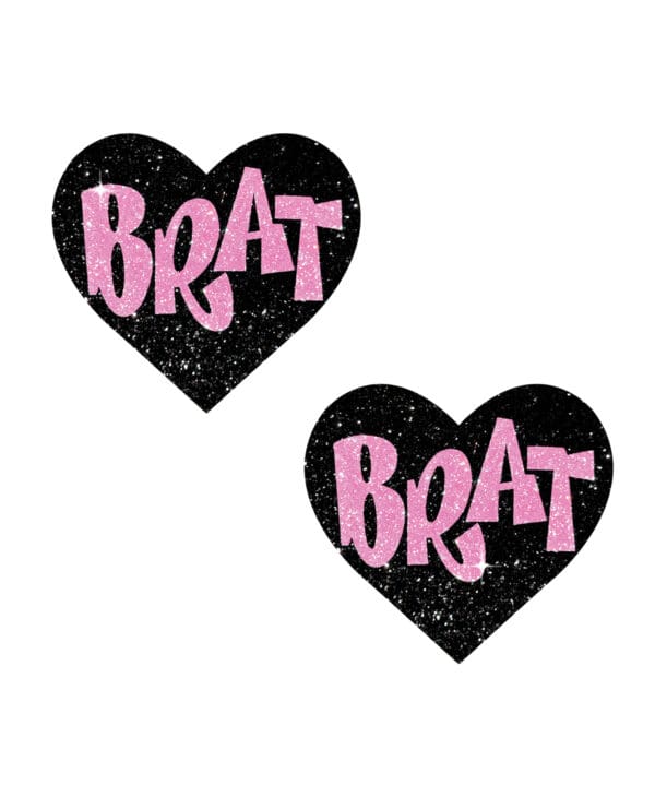 Neva Nude Brat Glitter Heart Pasties - Black/Pink O/S - Image 2