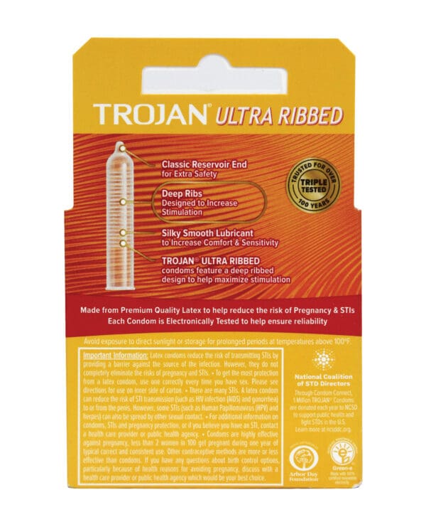 Trojan Ultra Ribbed Condoms - Box of 3 - Image 2