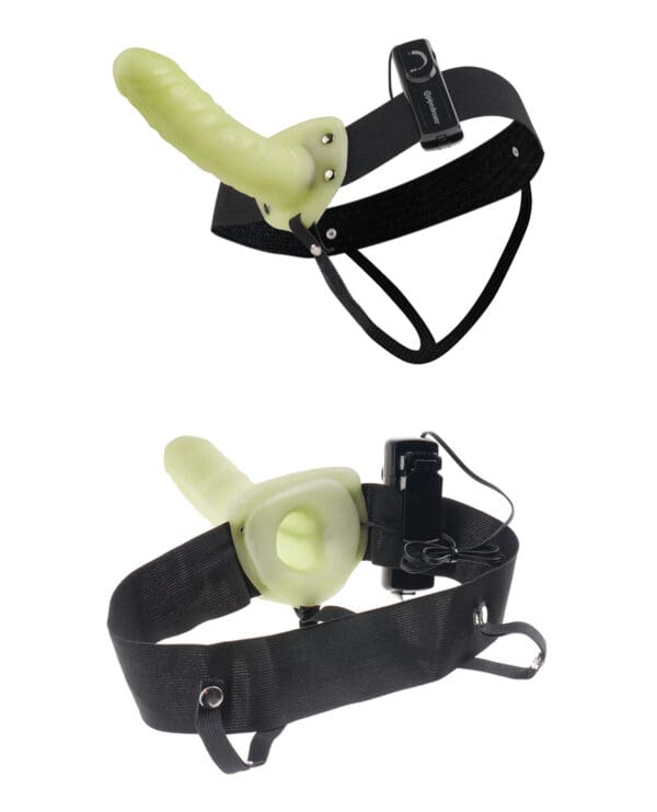 Fetish Fantasy Series for Him or Her Vibrating Hollow Strap-On - Glow in the Dark - Image 4