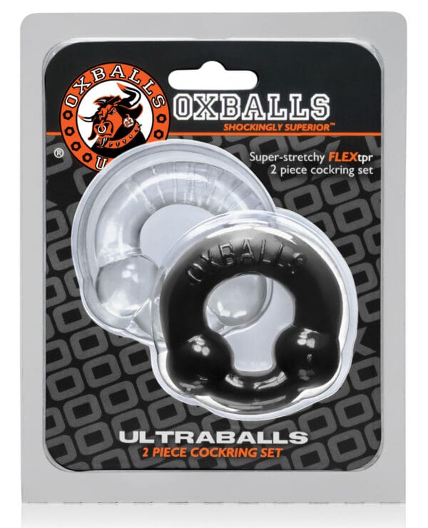 Oxballs Ultraballs Cock Rings - Black/Clear Pack of 2 - Image 2