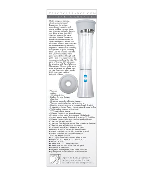 Zero Tolerance Sucking Good Rechargeable Vibrating Pump - White/Clear - Image 2