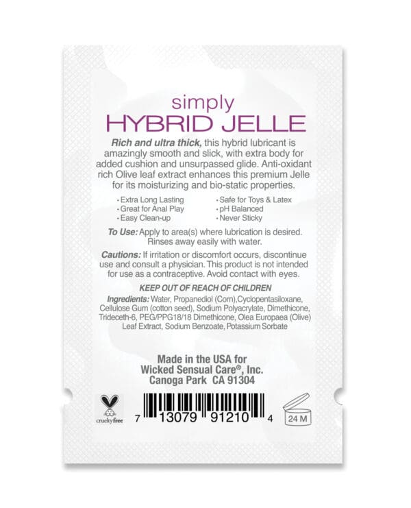 Wicked Sensual Care Simply Hybrid Jelle Lubricant - .1 oz - Image 2