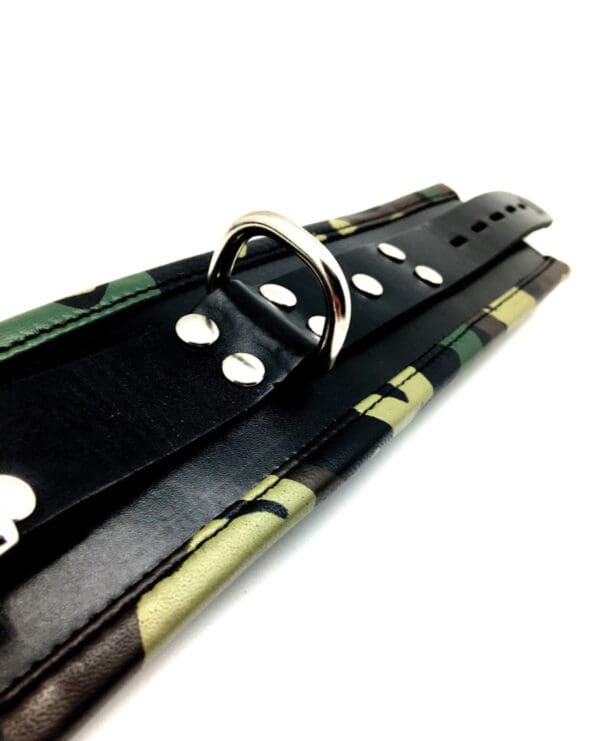 Sensual Sin Leather Padded Wrist Cuffs - Camo Piping - Image 4