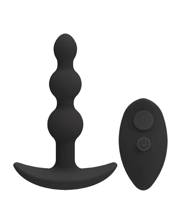 A Play Beaded Rechargeable Silicone Anal Plug w/Remote - Black - Image 2