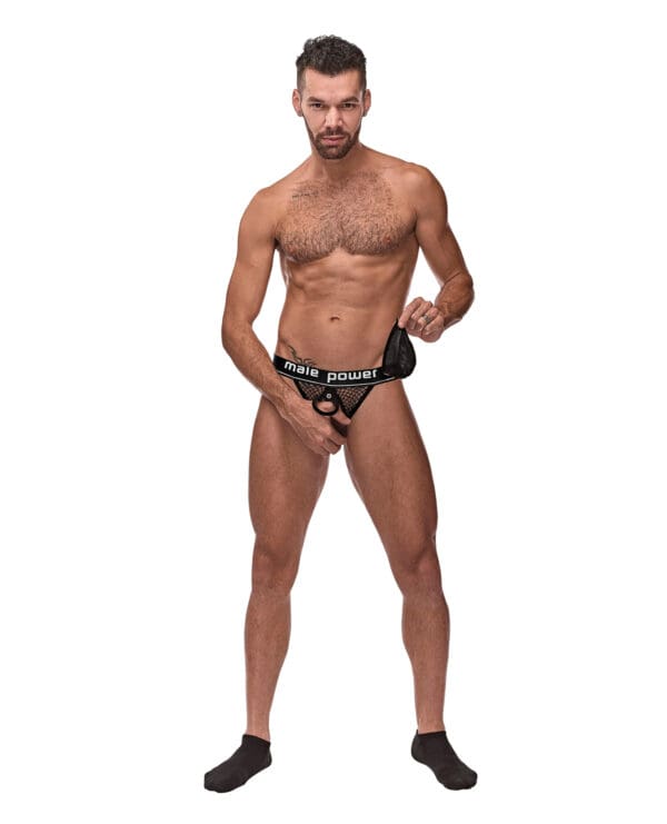 Cock Pit Fishnet Cock Ring Jock Black S/M - Image 2