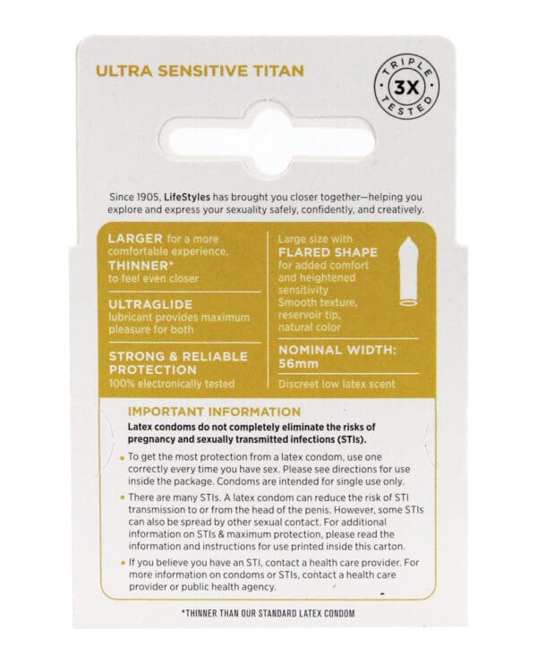 Lifestyles Ultra Sensitive Titan Condom - Pack of 3 - Image 2