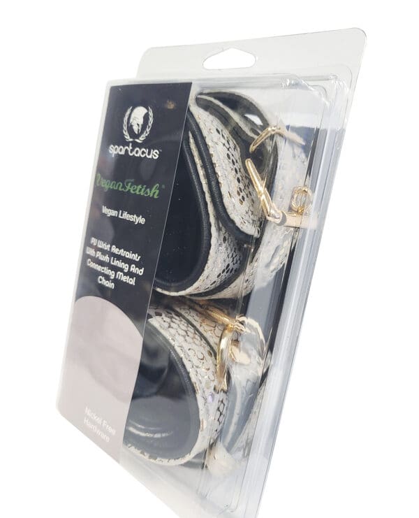 Spartacus Wrist Restraints w/Leather Lining - White Snakeskin Micro Fiber - Image 2