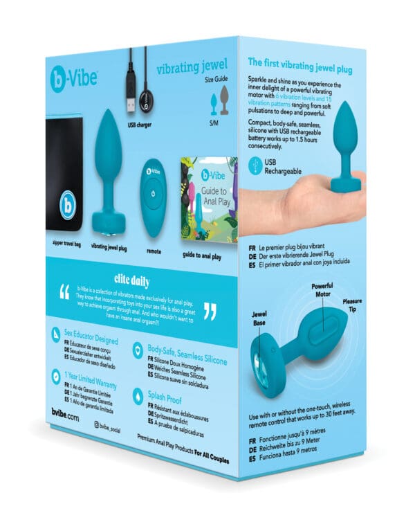 b-Vibe Remote Control Vibrating Jewel Plug (S/M) - Teal - Image 2