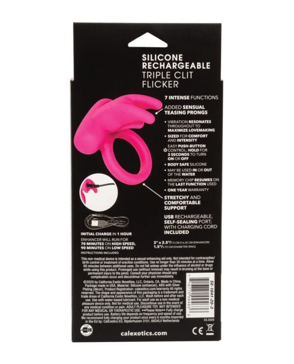Silicone Rechargeable Triple Clit Flicker - Pink - Image 2