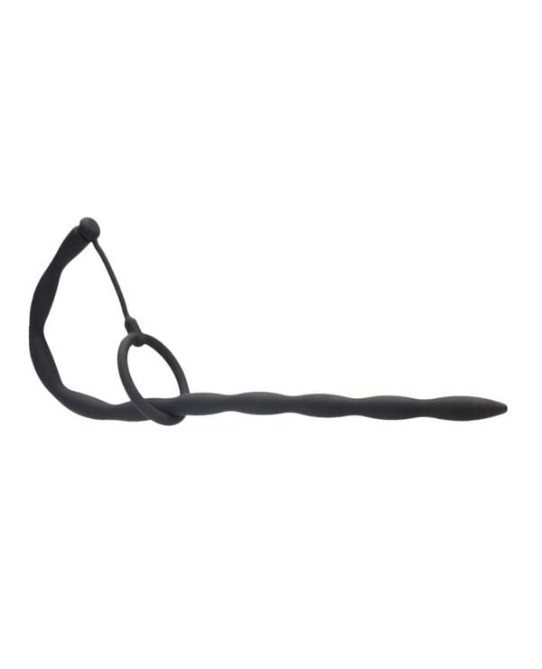 Shots Ouch Urethral Sounding Silicone Plug & Cock Ring Set - Black - Image 3
