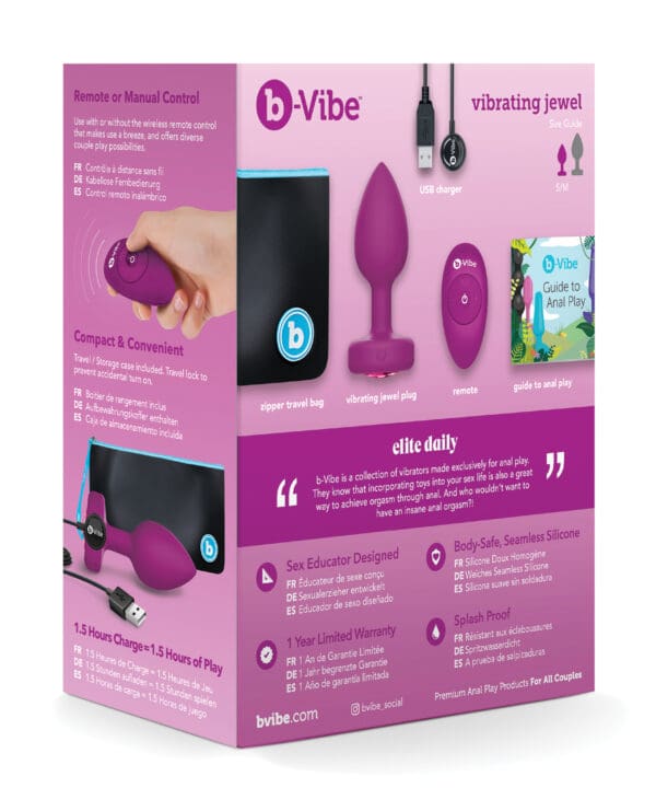 b-Vibe Remote Control Vibrating Jewel Plug (S/M) - Fuchsia - Image 2