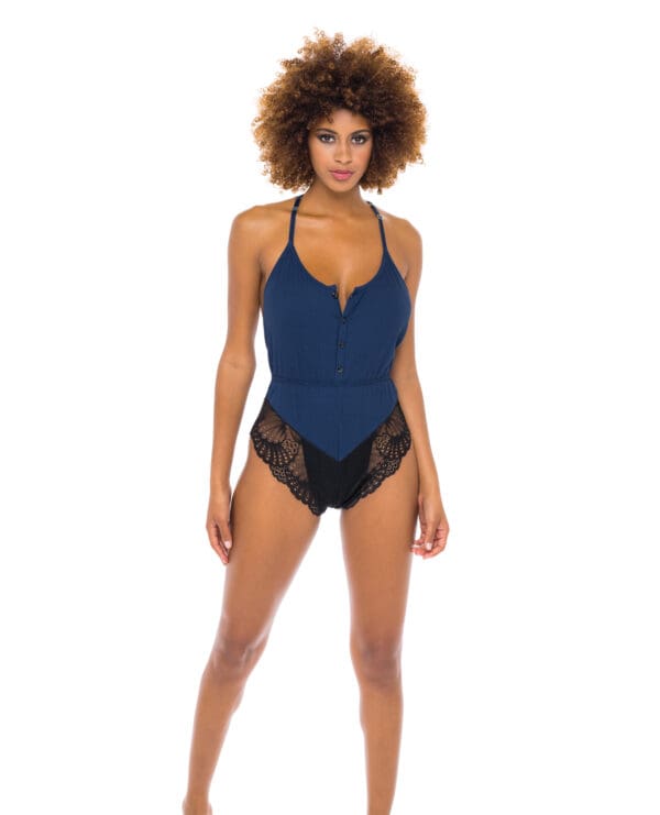 Claribel Ribbed Jersey Romper Estate Blue/Black L/XL - Image 2