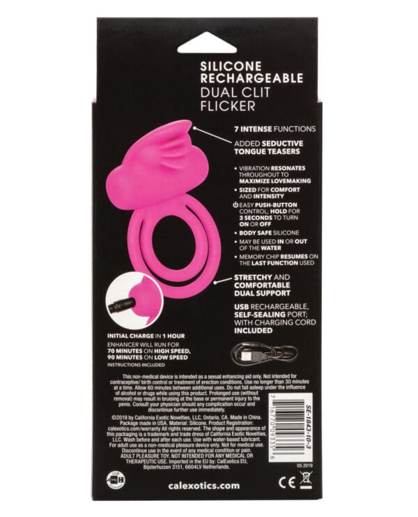 Silicone Rechargeable Dual Clit Flicker Enhancer - Pink - Image 2