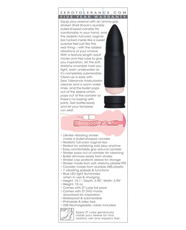 Zero Tolerance Shell Shock Rechargeable Vibrating Stroker - Black/Flesh - Image 2