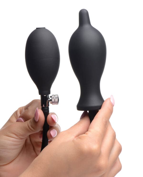 Master Series Dark Inflator Inflatable Silicone Anal Plug - Black - Image 4