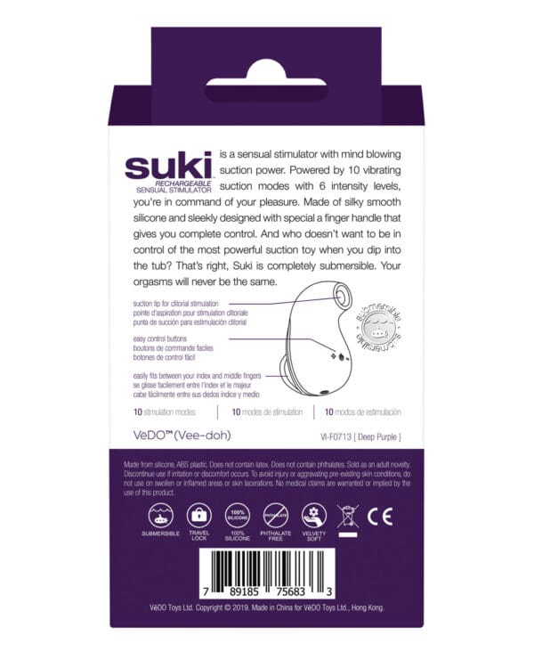 VeDO Suki Rechargeable Vibrating Sucker - Deep Purple - Image 2