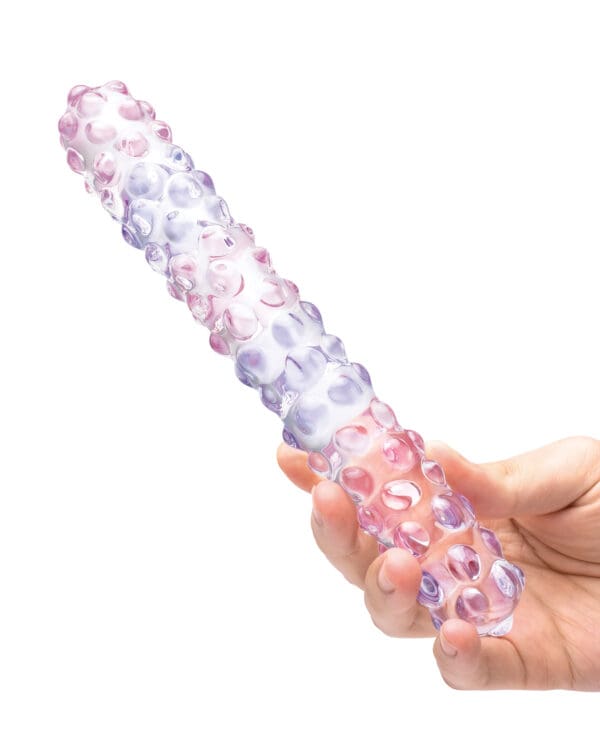 Glas 9" Purple Rose Nubby Glass Dildo - Purple/Pink - Image 4