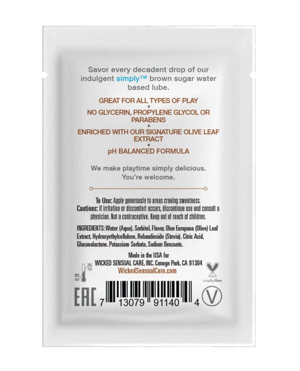 Wicked Sensual Care Simply Water Based Lubricant - .1 oz Brown Sugar - Image 2