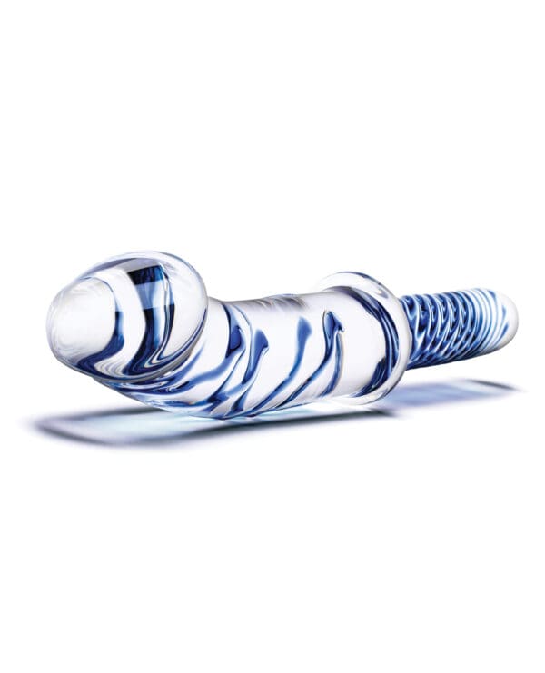Glas 11" Realistic Double Ended Glass Dildo w/Handle - Blue - Image 3