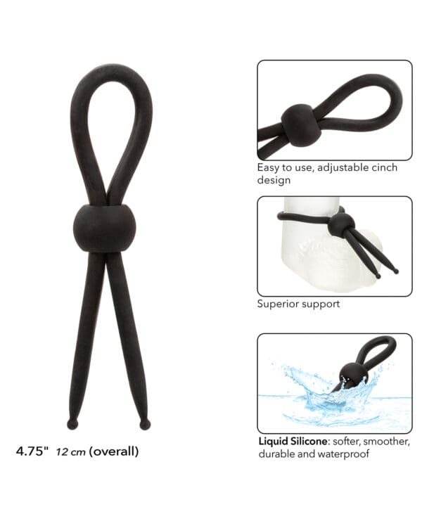 Alpha Liquid Silicone Lasso Cock Ring - Black - Image 3