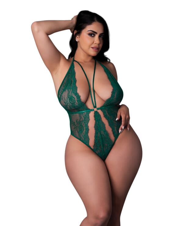 Evermore Lace Plunge Teddy - Emerald QN - Image 3