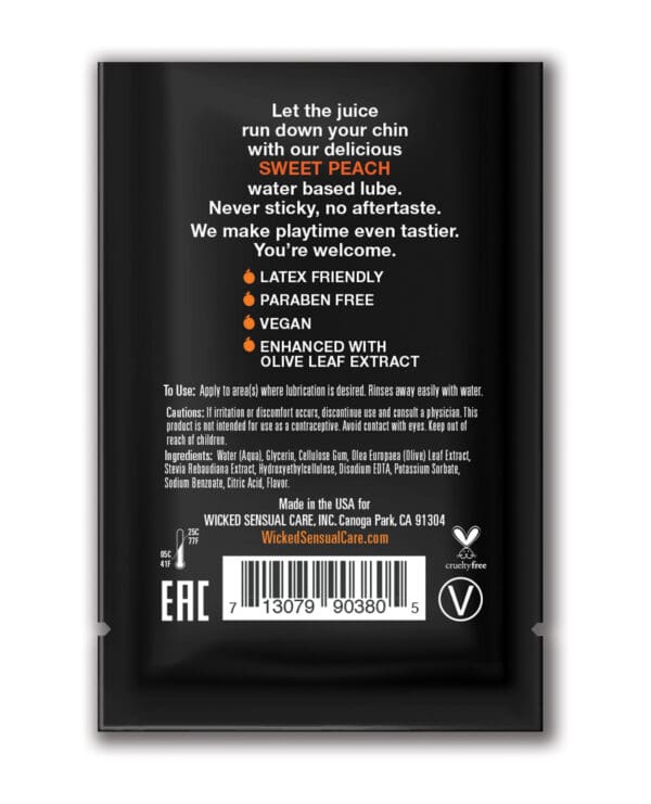 Wicked Sensual Care Water Based Lubricant - .1 oz Sweet Peach - Image 2