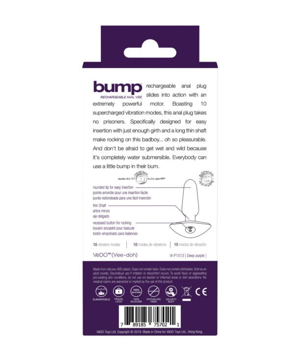 VeDO Bump Rechargeable Anal Vibe - Deep Purple - Image 3