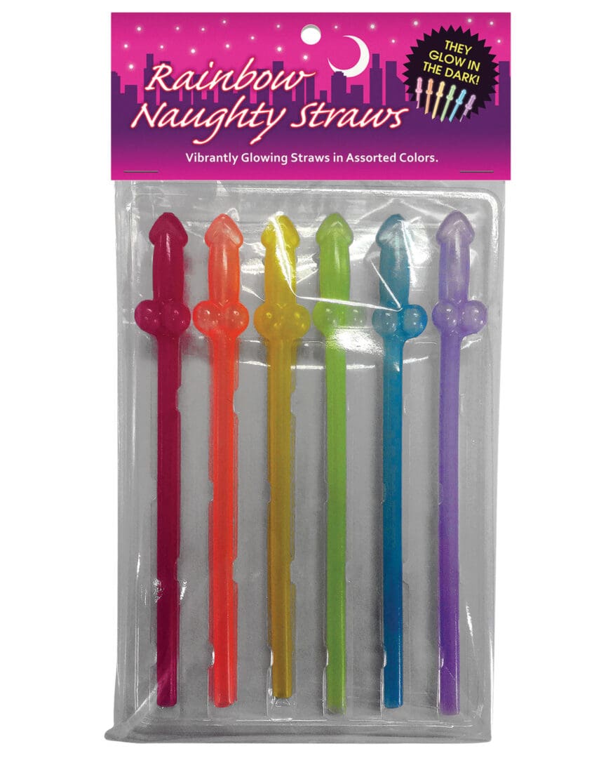 Naughty Glow in the Dark Rainbow Straws - Pack of 6