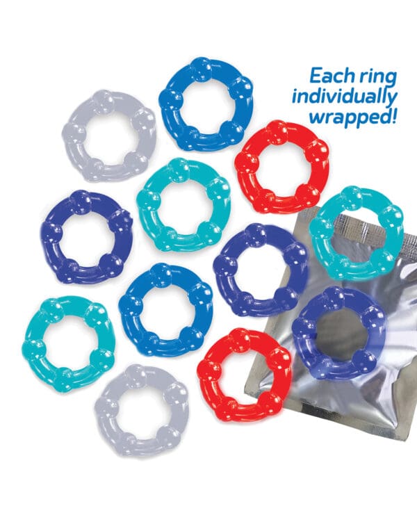 The 9's Baller's Dozen Beaded 12pc Cockring Set - Asst. Colors - Image 2