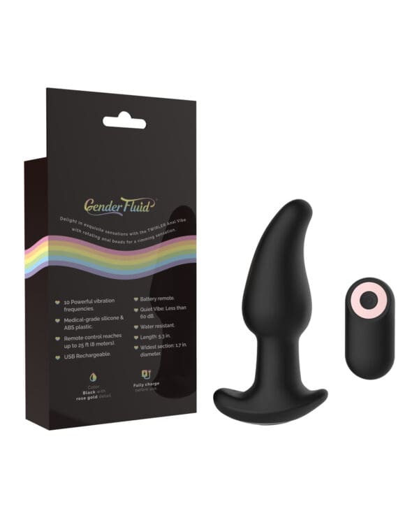Gender Fluid Twirler Anal Vibe w/Remote - Black - Image 2