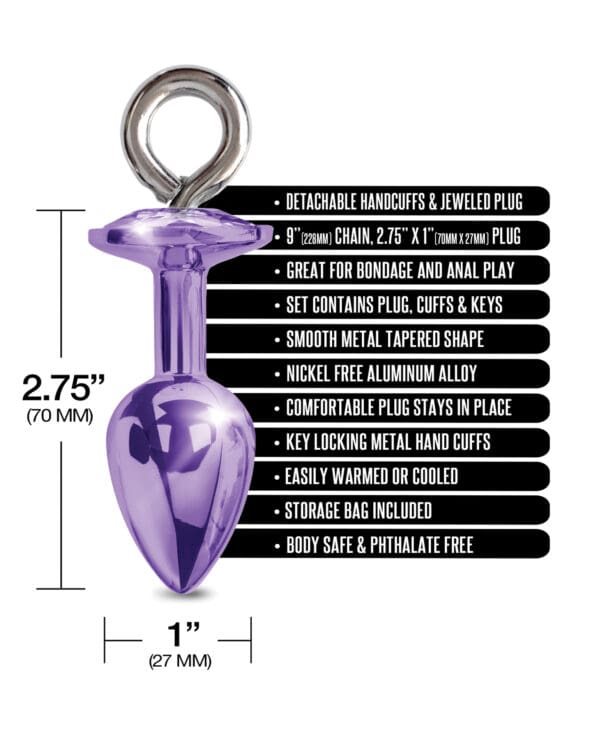 Nixie Metal Butt Plug w/Inlaid Jewel & Fur Cuff Set - Purple Metallic - Image 5