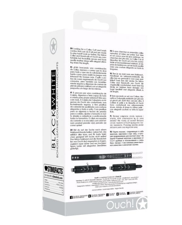 Shots Ouch Black & White Bonded Leather Collar w/Hand Cuffs - Black - Image 2