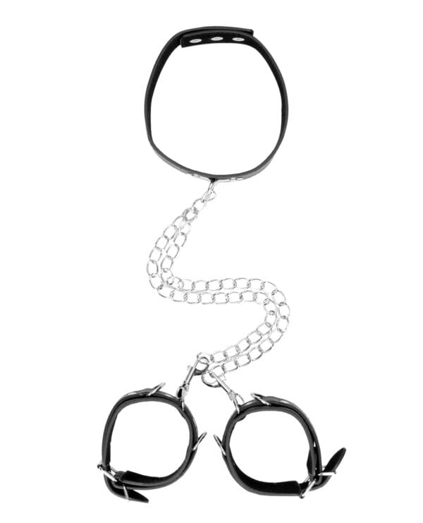 Shots Ouch Black & White Bonded Leather Collar w/Hand Cuffs - Black - Image 3