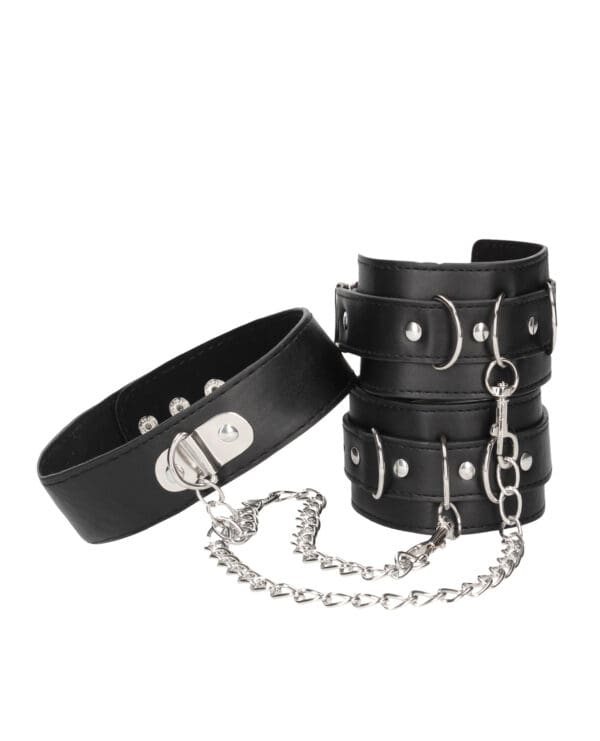 Shots Ouch Black & White Bonded Leather Collar w/Hand Cuffs - Black - Image 4