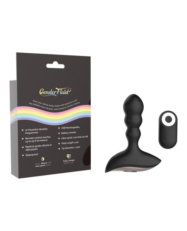 Gender Fluid Shake Anal Vibe w/Remote - Black - Image 2