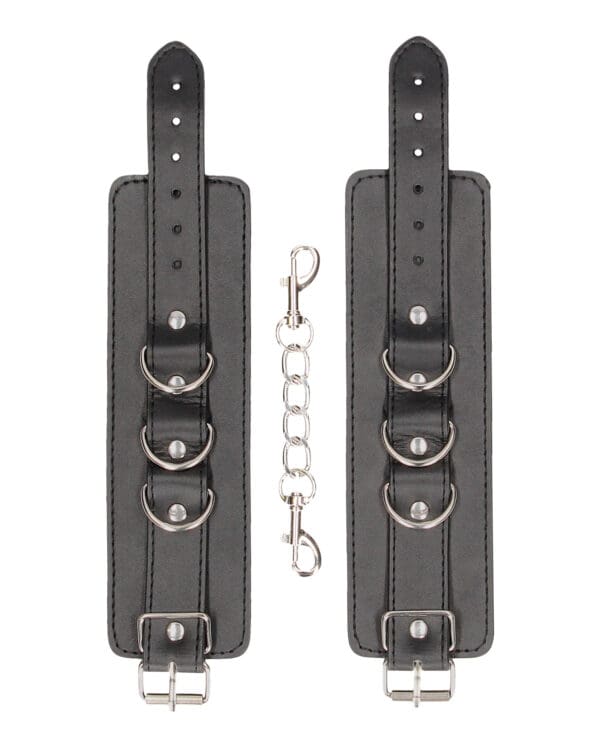 Shots Ouch Black & White Bonded Leather Hand/Ankle Cuffs - Black - Image 4
