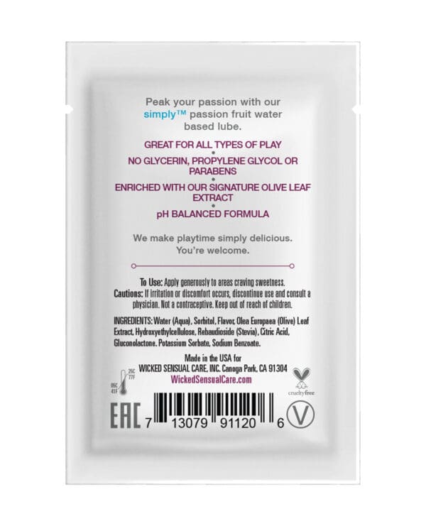 Wicked Sensual Care Simply Water Based Lubricant - .1 oz Passion Fruit - Image 2