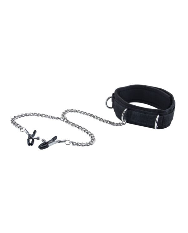 Shots Ouch Black & White Velcro Collar w/Nipple Clamps - Black - Image 3
