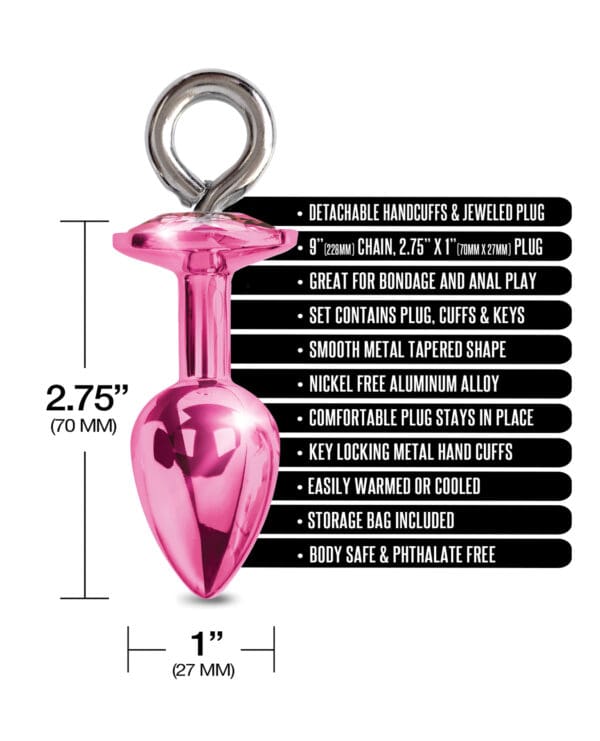 Nixie Metal Butt Plug w/Inlaid Jewel & Fur Cuff Set - Pink Metallic - Image 5