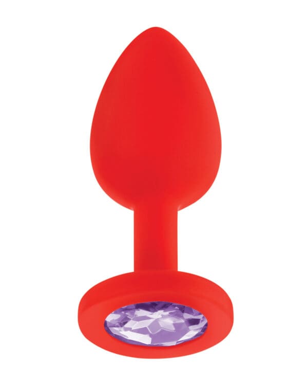 Luv Inc. Jeweled Silicone Butt Plug w/Three Stones - Small Red - Image 2