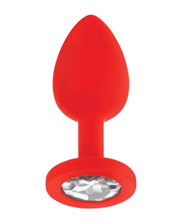 Luv Inc. Jeweled Silicone Butt Plug w/Three Stones - Small Red - Image 3