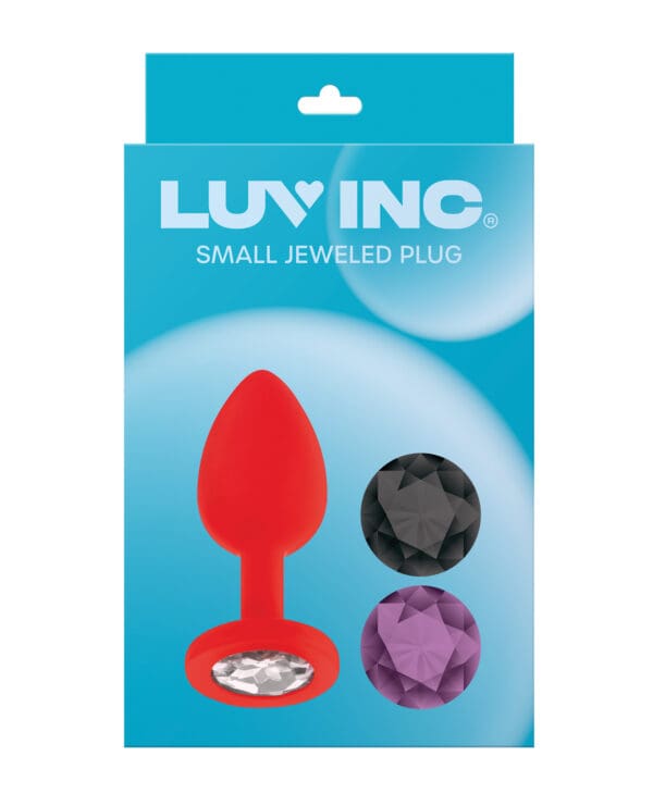 Luv Inc. Jeweled Silicone Butt Plug w/Three Stones - Small Red - Image 5