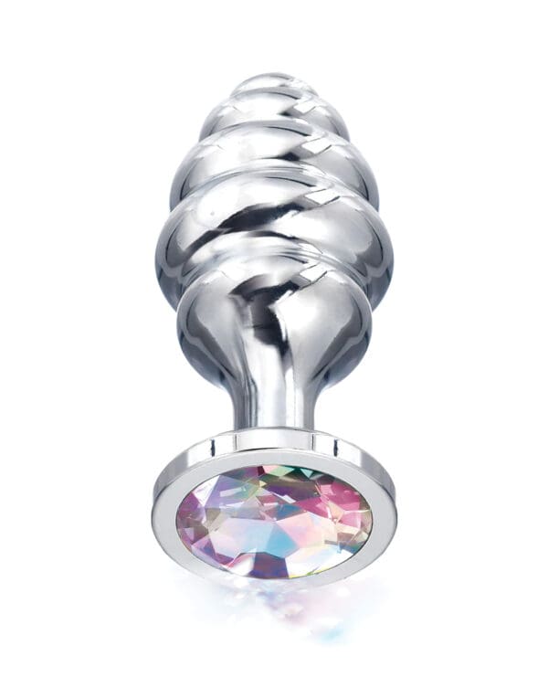 Nixie Honey Dipper Ribbed Metal Rainbow Jeweled Butt Plug - Medium - Image 2