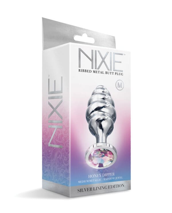 Nixie Honey Dipper Ribbed Metal Rainbow Jeweled Butt Plug - Medium - Image 4