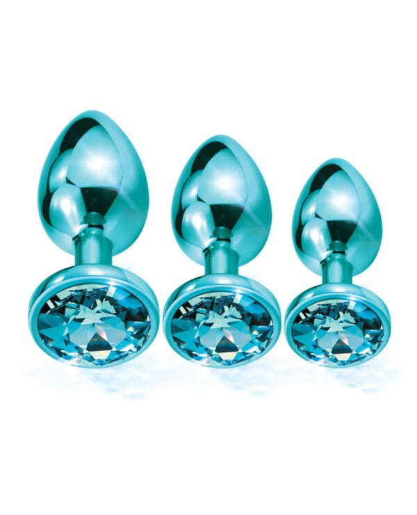 Nixie Metal Butt Plug Trainer Set w/Inlaid Jewel - Blue Metallic - Image 3