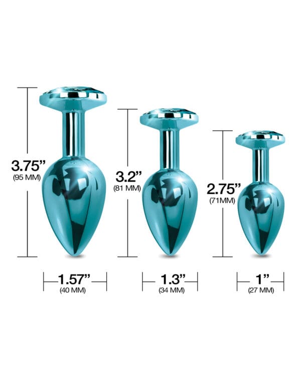 Nixie Metal Butt Plug Trainer Set w/Inlaid Jewel - Blue Metallic - Image 4