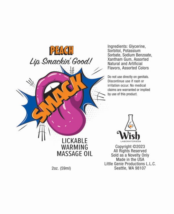 Smack Warming Massage Oil - 2 oz Peach - Image 2